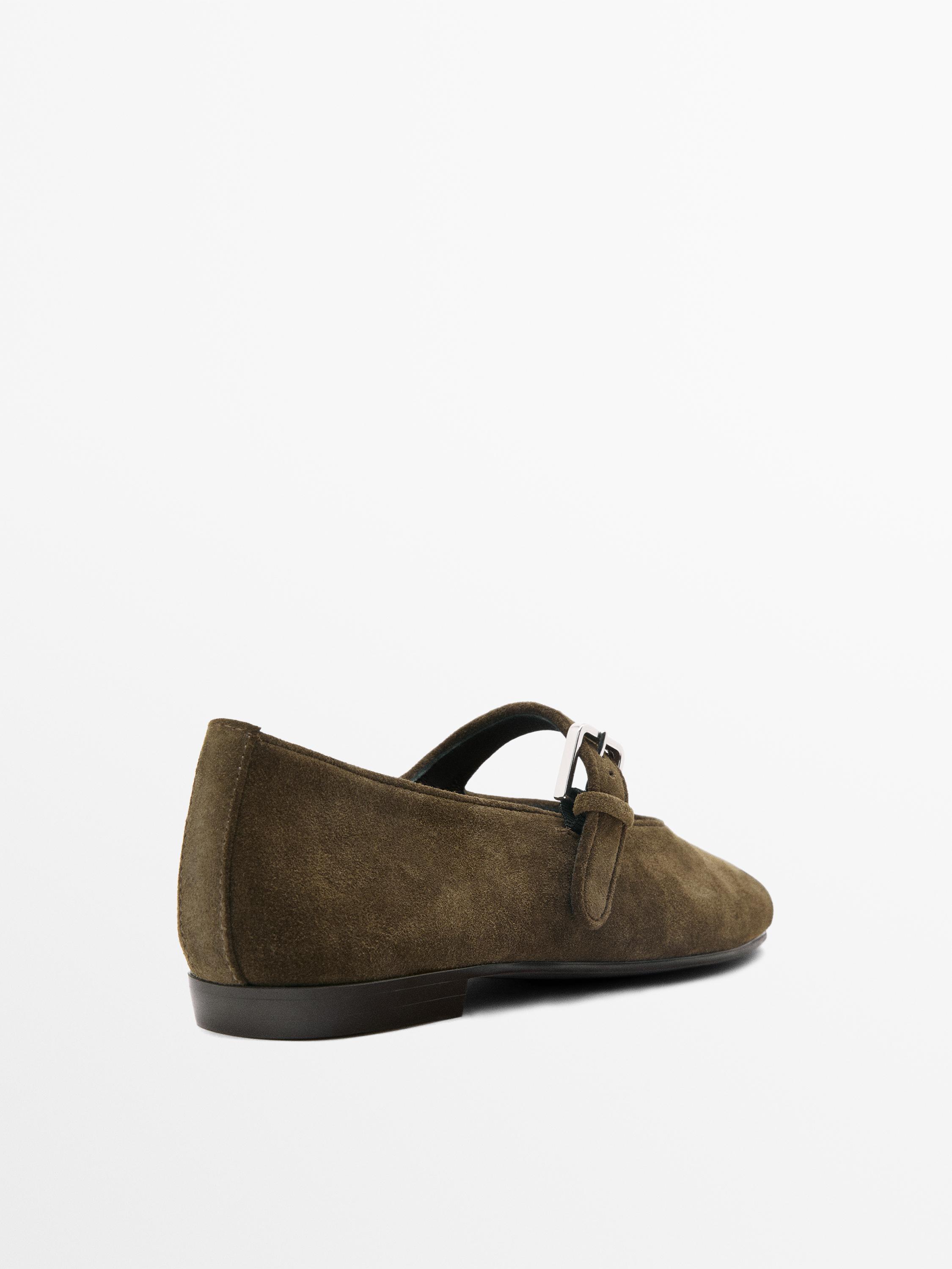 Split leather ballet flats